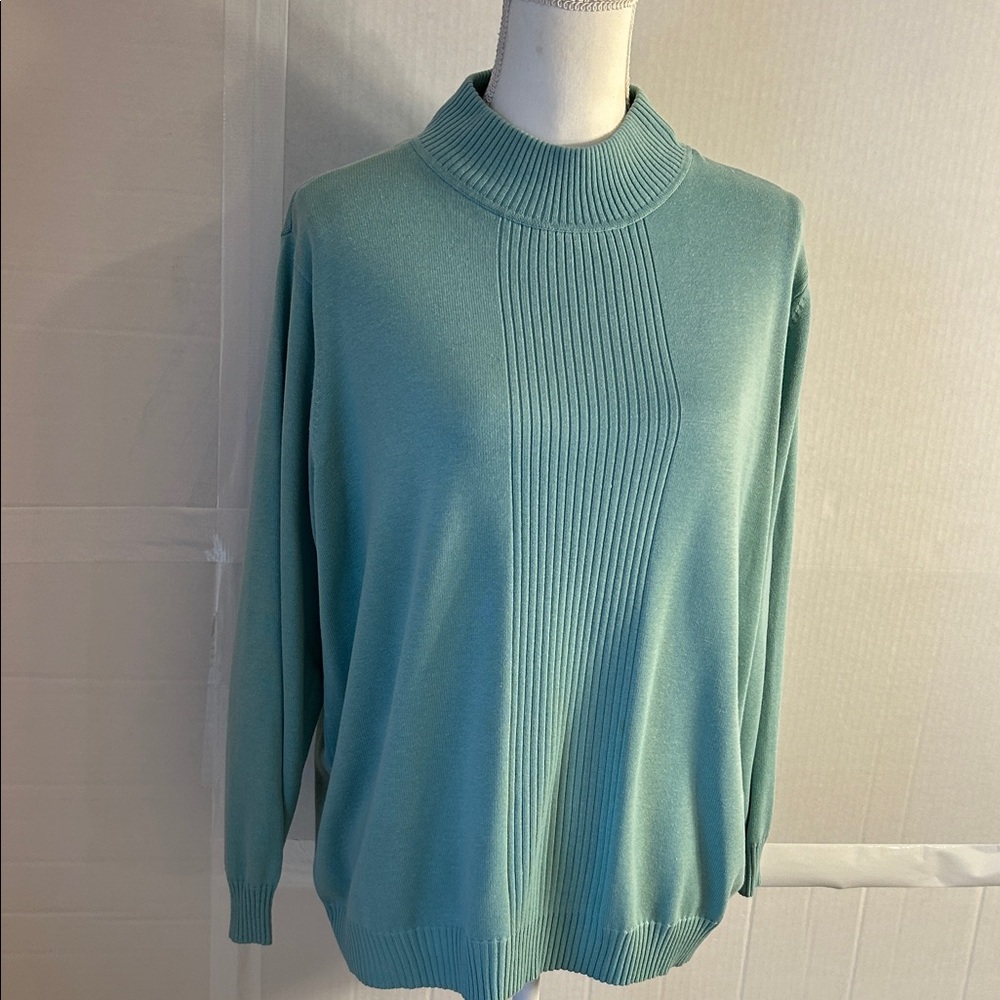 Dressbarn Mint Grn Knit Mock Neck with Ribbed Panel  down front Sweater Sz 14-16